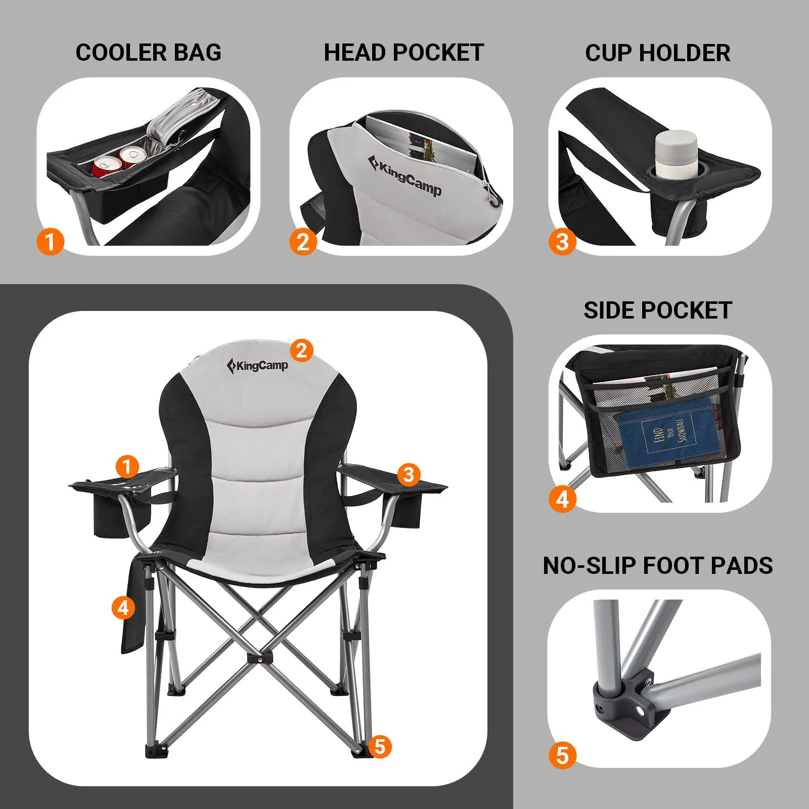 KingCamp SIMPSON Comfort Armchair Set of 2 Heavy Duty Camping Chair