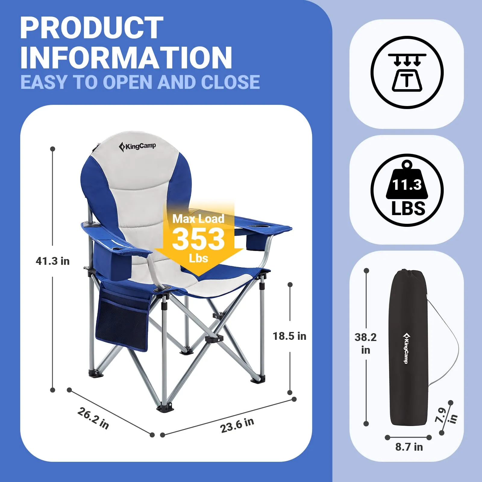 KingCamp SIMPSON Comfort Armchair Set of 2 Heavy Duty Camping Chair