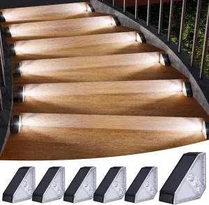 KINKAI 6 Pack Solar Stair Lights, Outdoor Triangle Step Light Waterproof Deck Lighting for Outside, Step Front Door Porch Yard Patio Decor (White Light)