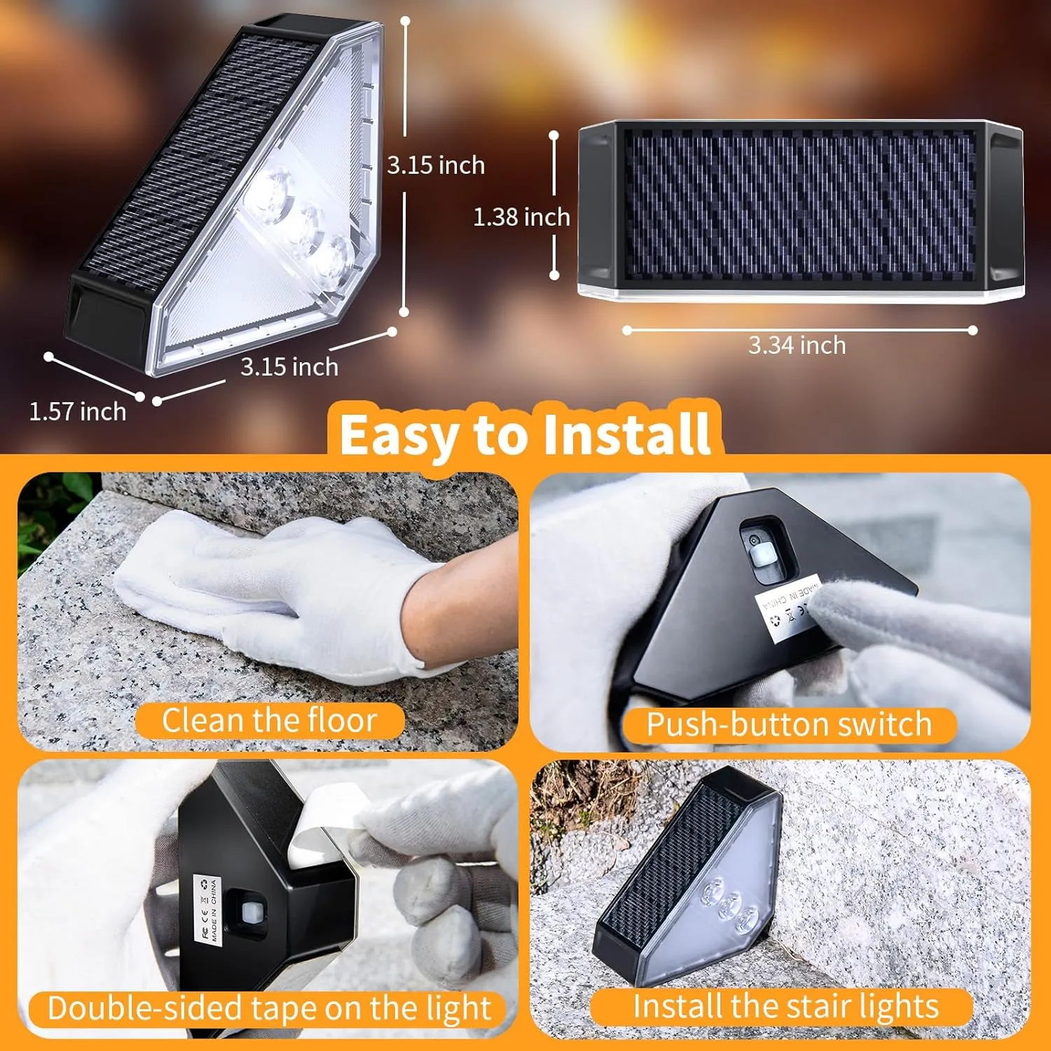 KINKAI 6 Pack Solar Stair Lights, Outdoor Triangle Step Light Waterproof Deck Lighting for Outside, Step Front Door Porch Yard Patio Decor (White Light)