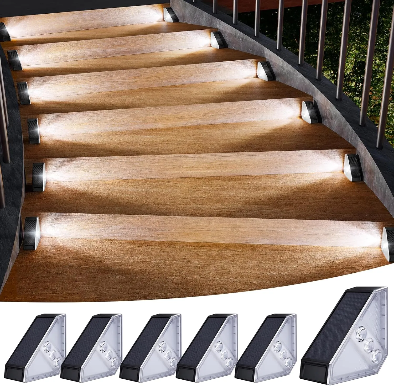 KINKAI 6 Pack Solar Stair Lights, Outdoor Triangle Step Light Waterproof Deck Lighting for Outside, Step Front Door Porch Yard Patio Decor (White Light)