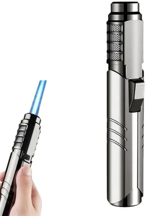 Kitchen Cooking Torch Butane Lighter，Windproof Adjustable Refillable Camping BBQ Outdoor Essential, Men's Gift(Chrome)