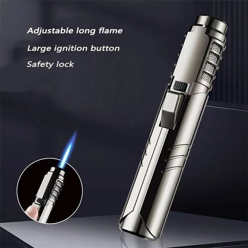 Kitchen Cooking Torch Butane Lighter，Windproof Adjustable Refillable Camping BBQ Outdoor Essential, Men's Gift(Chrome)
