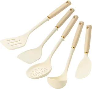 Kitchen Cooking Utensils Set, 5Pcs Food-Grade Silicone Utensils Spatula Set, Heat Resistant Cooking Tools Set for Nonstick Cookware, Includes Spatula, Spoon, Ladle, Turner, Dishwasher Safe (White)