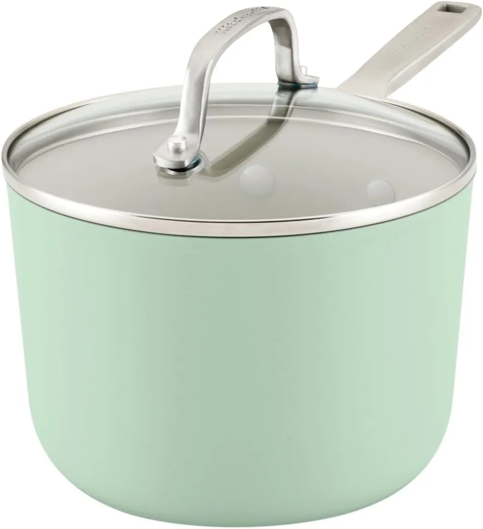 KitchenAid Hard Anodized Ceramic 9-Piece Nonstick Cookware Set – Includes Fry Pans, Saucepan, Stockpot, Durable, Even Heating, Oven Safe to 500°F, Pistachio