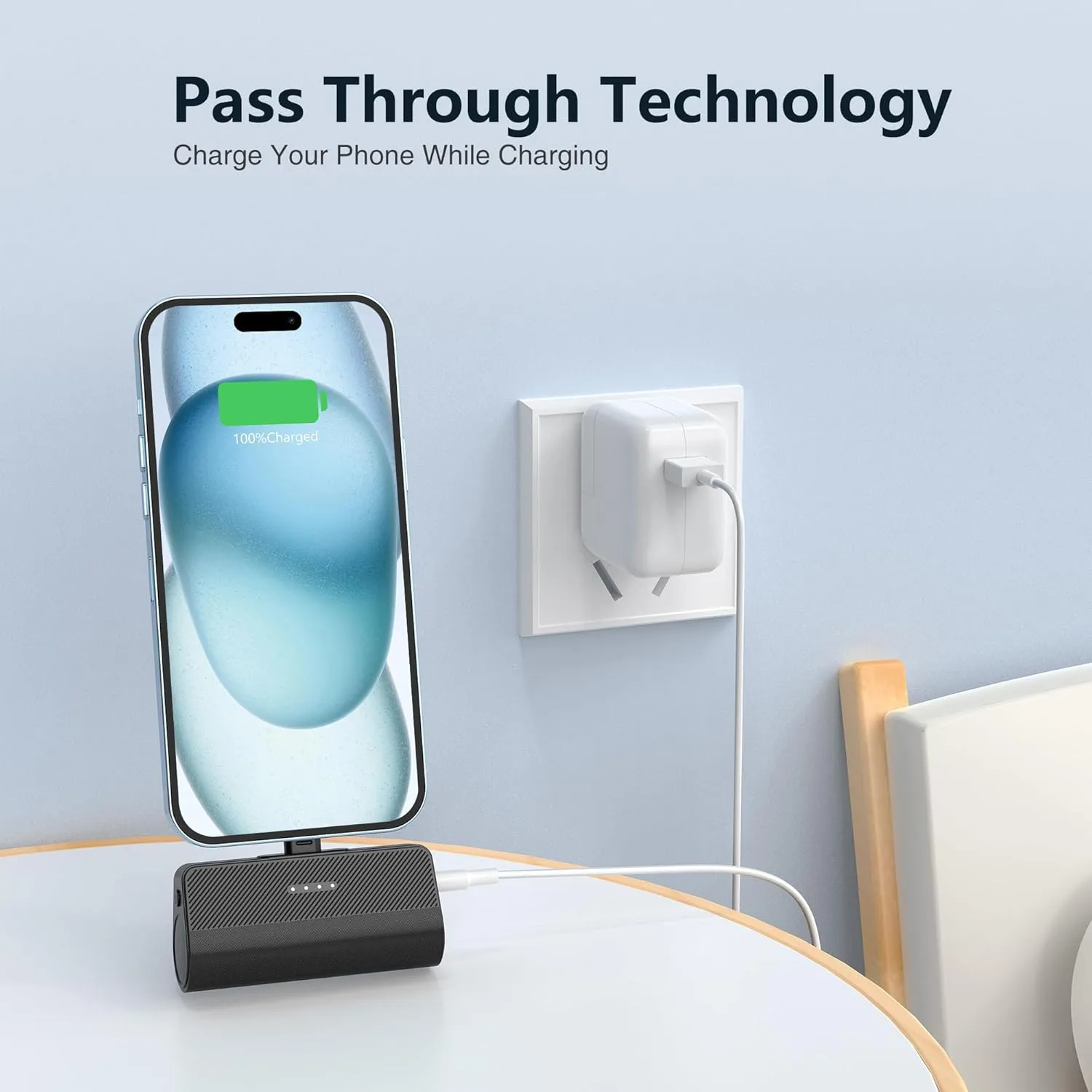 KKD Portable Charger for iPhone, Built-in MFi Certified Plug, 5000mAh Small Portable Phone Charger Power Bank for iPhone 14/13/12/11/XR/X/SE/8/7/6/6s/Pro Max/Plus,iPad,Black