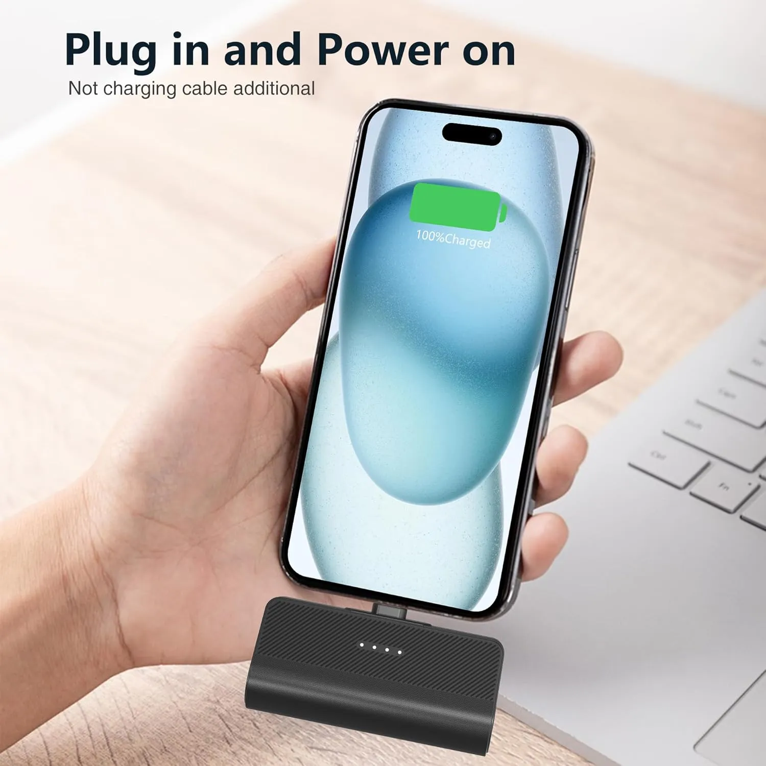 KKD Portable Charger for iPhone, Built-in MFi Certified Plug, 5000mAh Small Portable Phone Charger Power Bank for iPhone 14/13/12/11/XR/X/SE/8/7/6/6s/Pro Max/Plus,iPad,Black