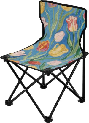 KLL Art Oil Painting Blue Flower Flower Compact Foldable Chair Ultralight Beach Chair Backpack Carry Bag Included Fishing Chair for Hiking Outdoor