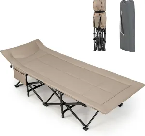 KOMFOTT Camping Cot for Adults, Portable Folding Bed for Sleeping with Pad & Pillow Lightweight Tent Cot with Carry Bag, Ideal for Indoor Outdoor Travel Camp Vacation, Supports 450 LBS (Khaki)