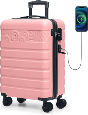 Krute Carry On Luggage with Wheels 21 Inch Airline Approved PC ABS Hard Shell Suitcase with USB Charging Port & TSA Lock Lightweight Travel Suitcases