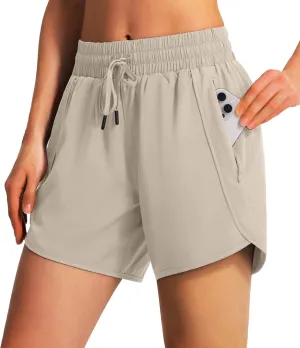 Ksmien Women's 5" Athletic Running Shorts Quick Dry Lightweight Workout Gym Shorts with Zipper Pockets UPF 50 