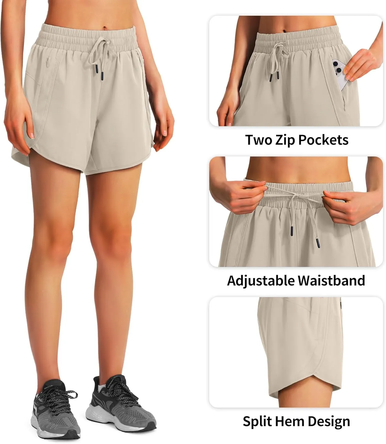 Ksmien Women's 5" Athletic Running Shorts Quick Dry Lightweight Workout Gym Shorts with Zipper Pockets UPF 50 