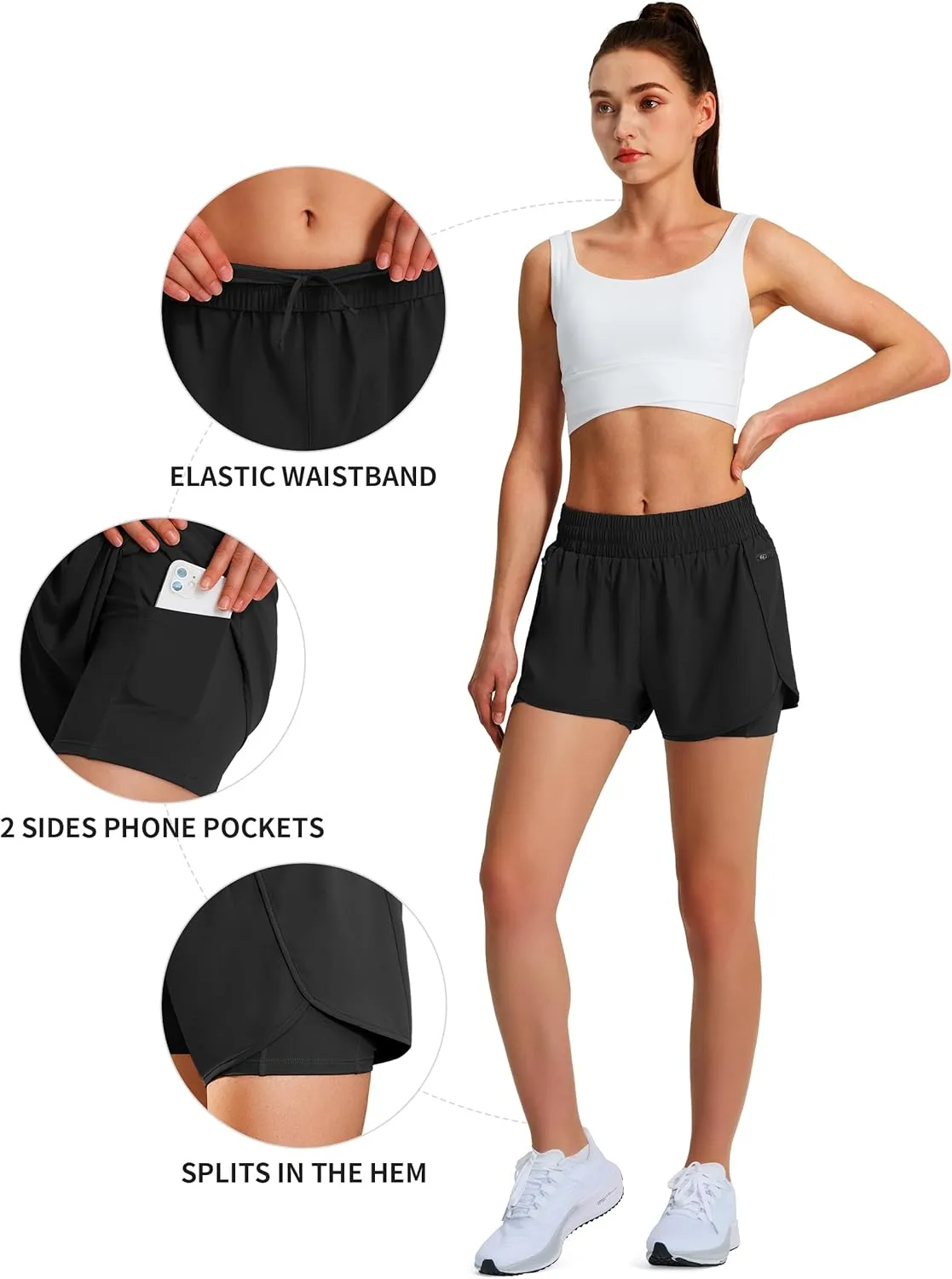 Ksmien Women's Running Shorts Quick Dry Lightweight Athletic Workout Shorts with Liner Phone Pockets