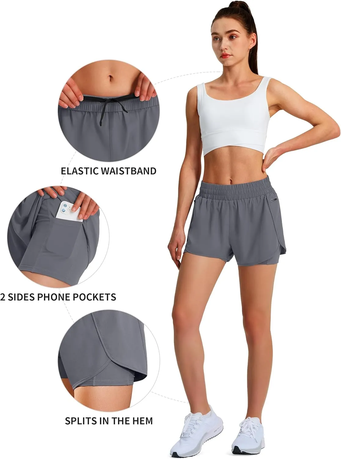 Ksmien Women's Running Shorts Quick Dry Lightweight Athletic Workout Shorts with Liner Phone Pockets