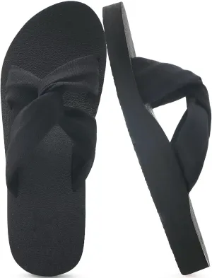 KuaiLu Womens Dressy Sandals Arch Support Yoga Mat Memory Foam Comfortable Cushion Walking Cross Slides Ladies Summer Beach Pool Slip on Orthotic Travel Essentials Outfits Slippers Black 10