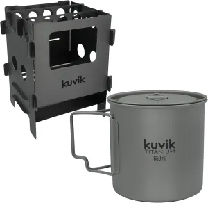 Kuvik Titanium Compact Wood Stove & 650ml (22 oz) Titanium Pot Bundle