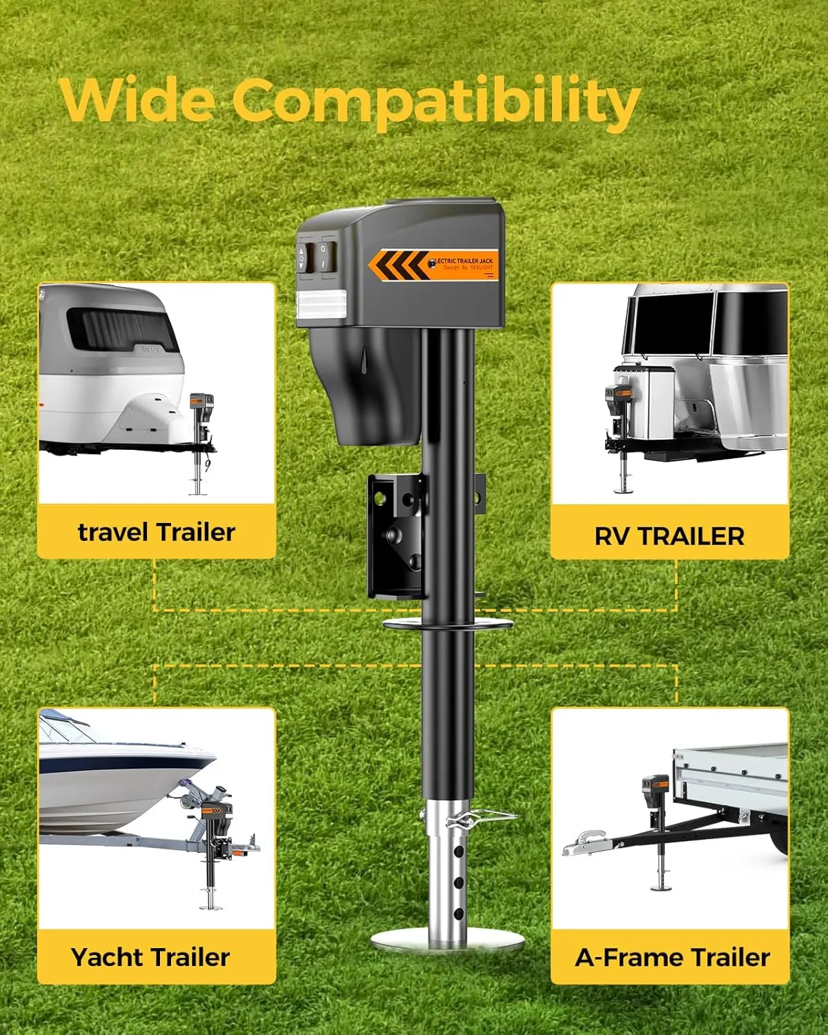 KYX Electric Trailer Jacks for RVs and Trailers: High-Capacity Models (5000 lbs) with LED Lights, Waterproofing, and Manual Crank Backup,Dual mounting Option