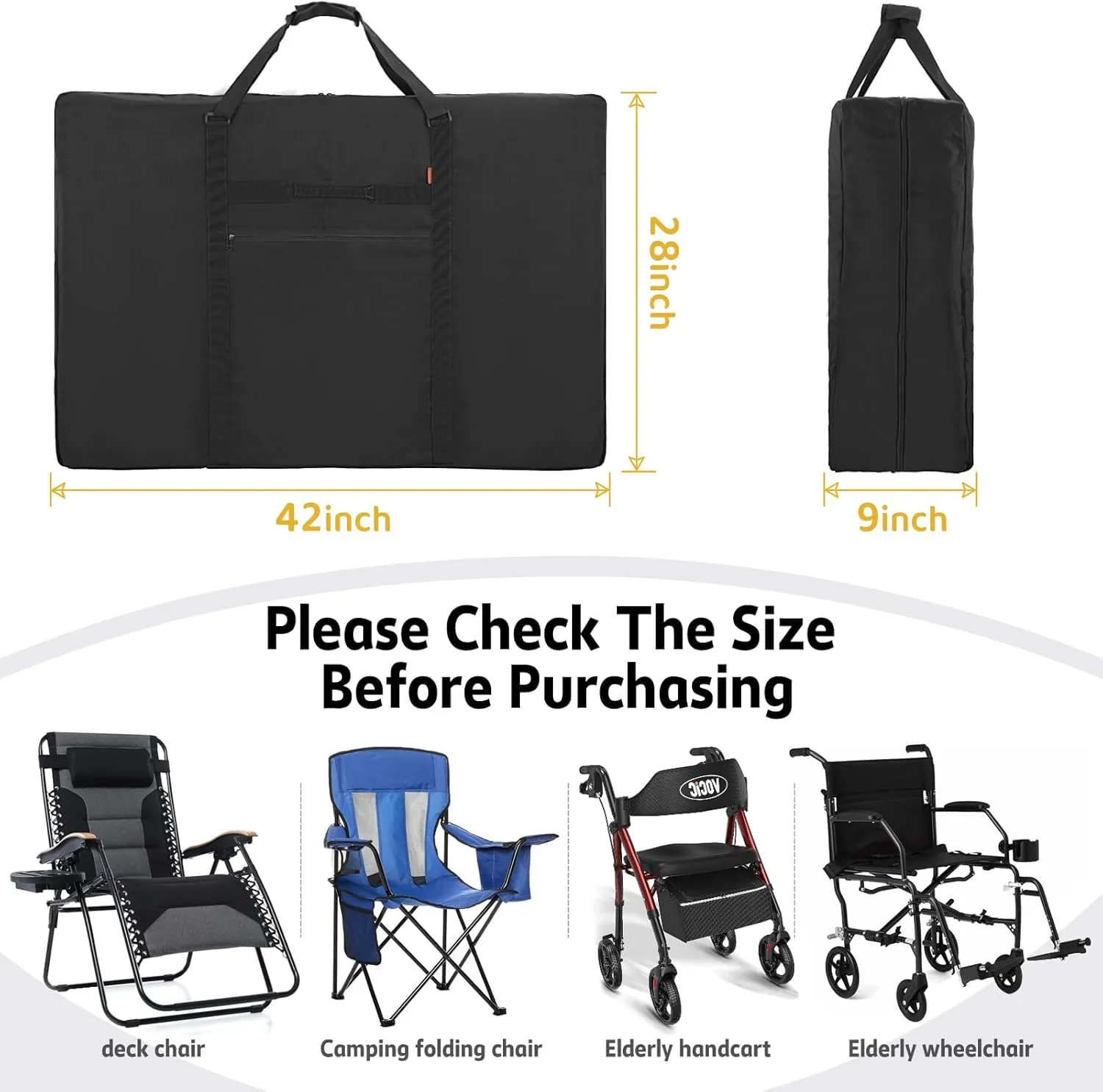 Large Chair Storage Bag - Heavy Duty Zero Gravity Chair Cover, 900D Carrying Case for Beach, Director, Folding Wheelchair
