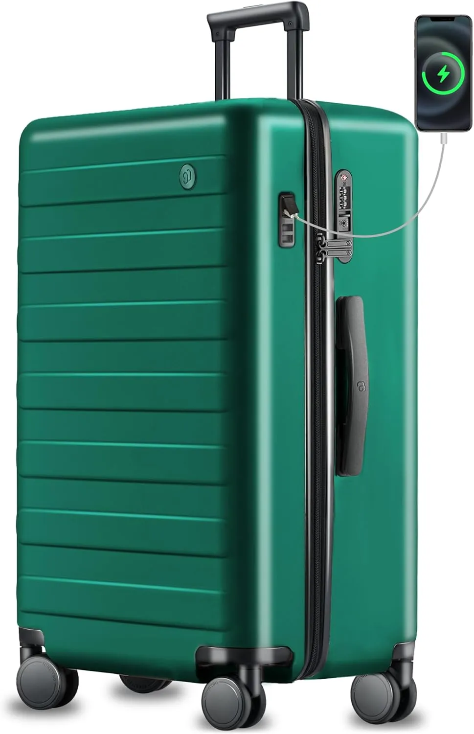 Large Checked Luggage 29 Inch, Checking In Luggage with USB Port, Spinner Wheels, Lightweight, Hard Shell PC Suitcase, Lightweight Travel Luggage, TSA Approved (Emerald Green, Rhine Pro)
