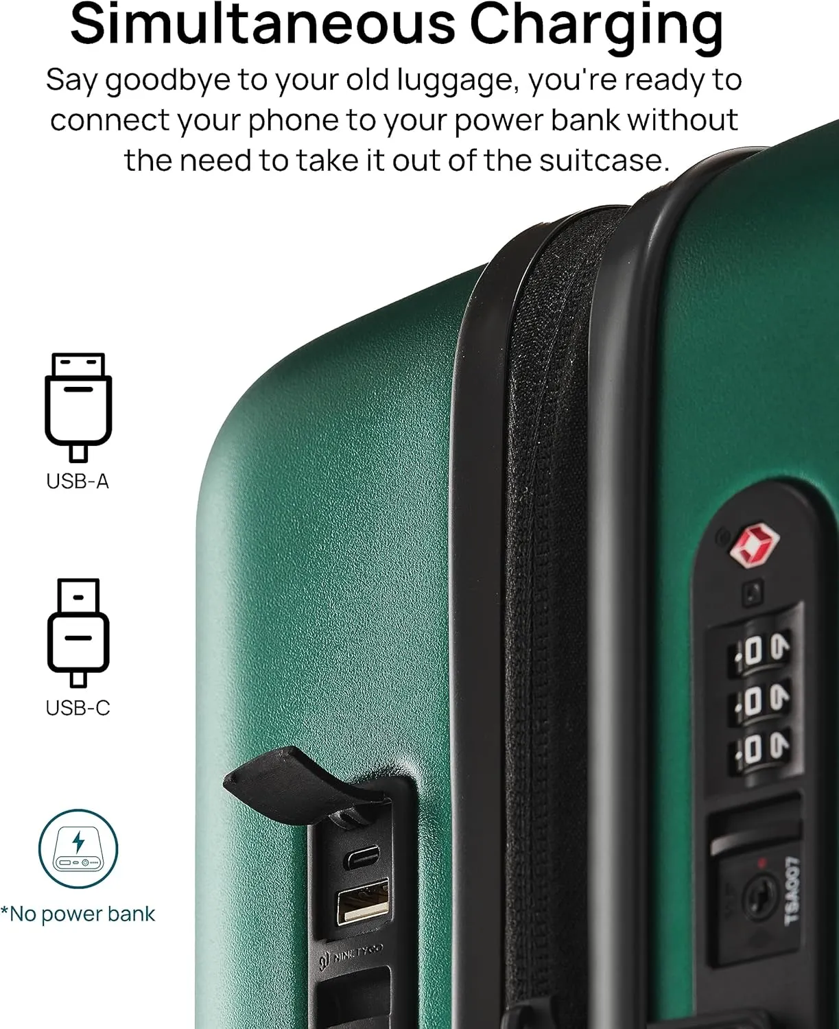 Large Checked Luggage 29 Inch, Checking In Luggage with USB Port, Spinner Wheels, Lightweight, Hard Shell PC Suitcase, Lightweight Travel Luggage, TSA Approved (Emerald Green, Rhine Pro)