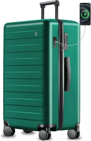 Large Checked Luggage 29 Inch, Checking In Luggage with USB Port, Spinner Wheels, Lightweight, Hard Shell PC Suitcase, Lightweight Travel Luggage, TSA Approved (Emerald Green, Rhine Pro)