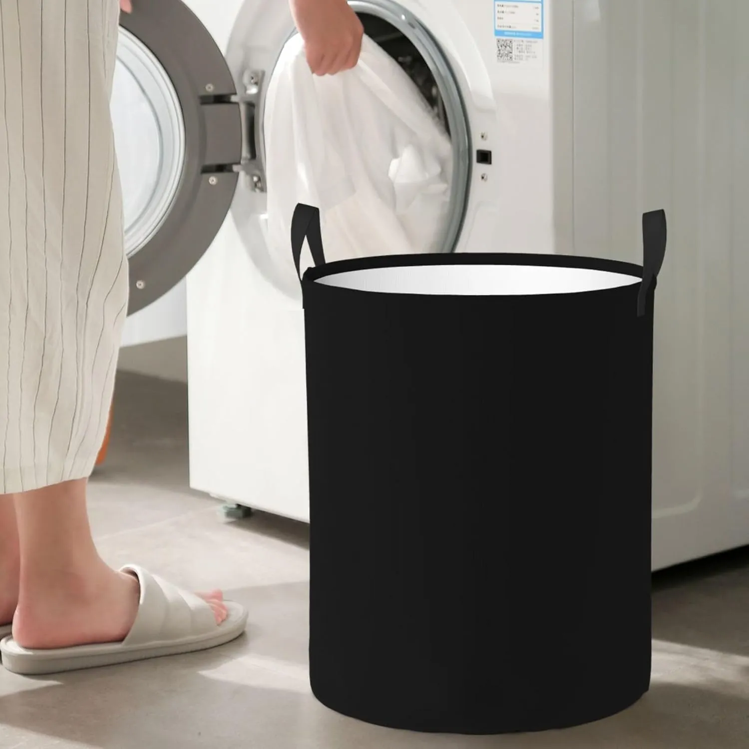 Large Laundry Hamper Bag, Solid Plain Black Elegant Modern Laundry Basket Collapsible Waterproof Storage Basket for College Dorm, Family Essentials