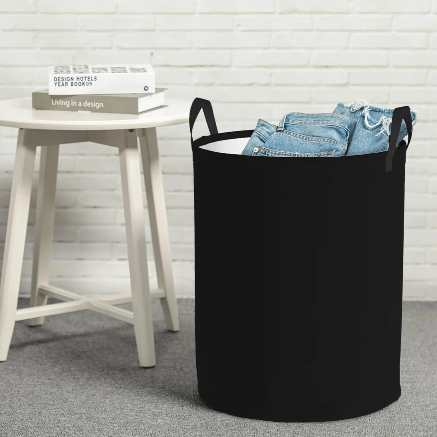 Large Laundry Hamper Bag, Solid Plain Black Elegant Modern Laundry Basket Collapsible Waterproof Storage Basket for College Dorm, Family Essentials