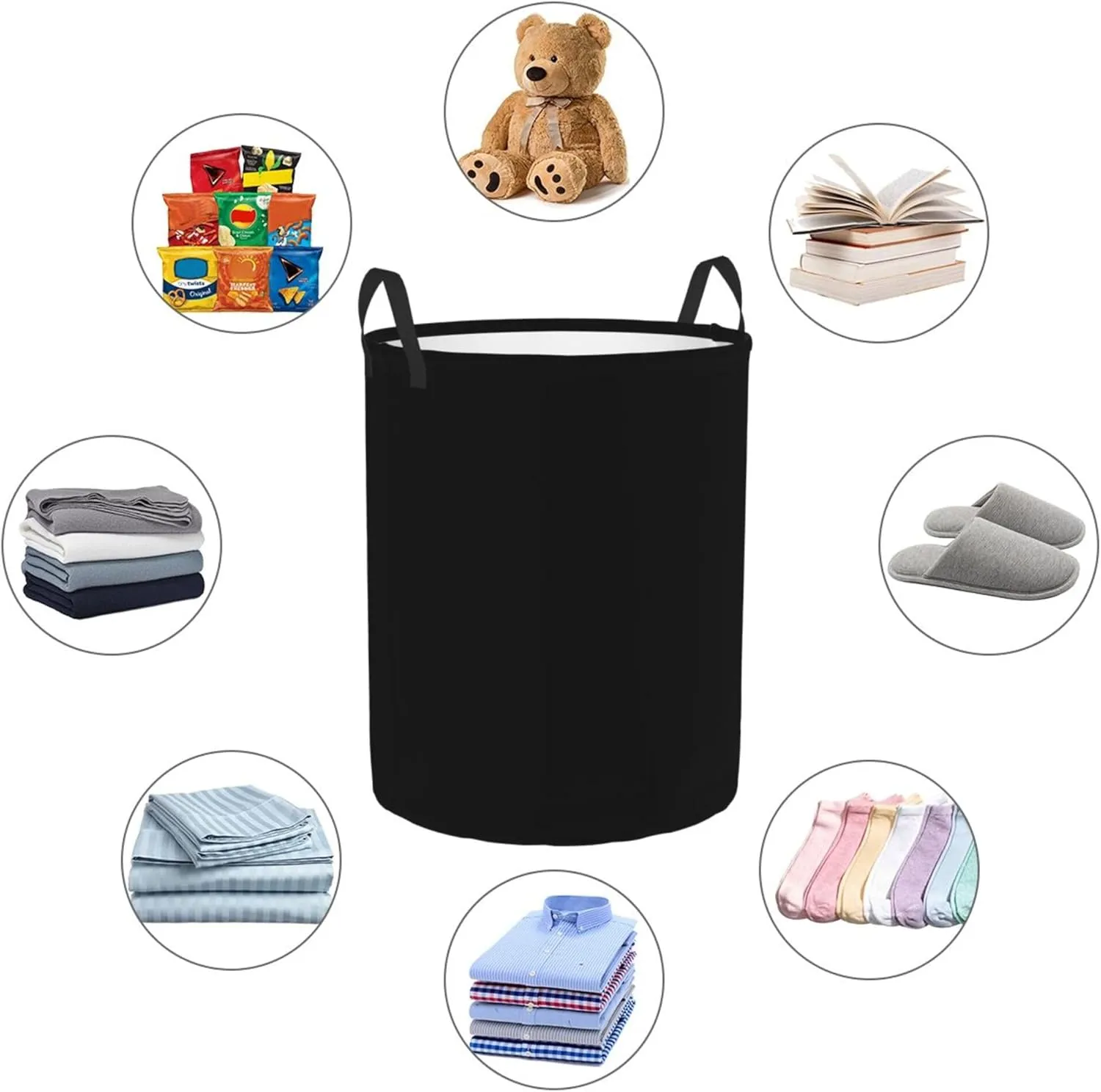 Large Laundry Hamper Bag, Solid Plain Black Elegant Modern Laundry Basket Collapsible Waterproof Storage Basket for College Dorm, Family Essentials
