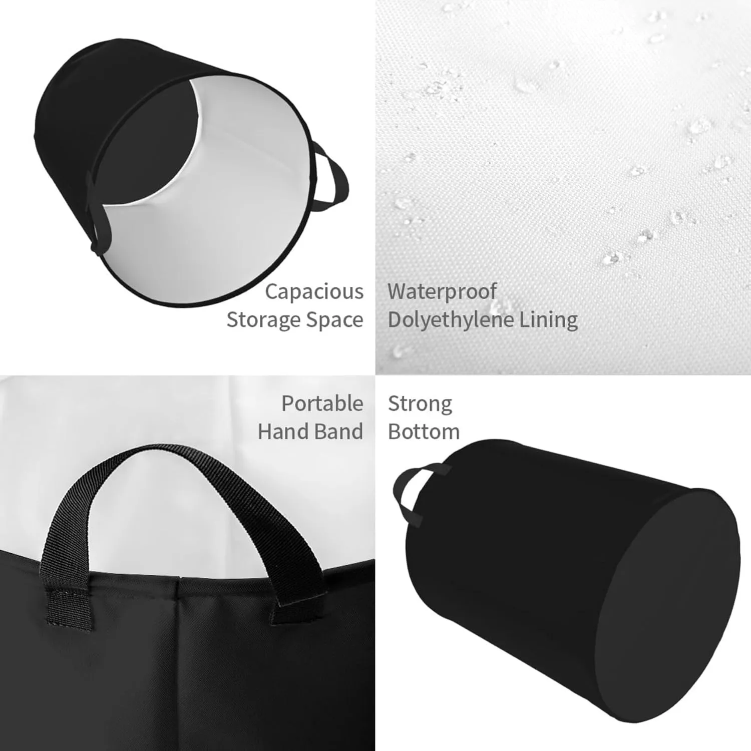 Large Laundry Hamper Bag, Solid Plain Black Elegant Modern Laundry Basket Collapsible Waterproof Storage Basket for College Dorm, Family Essentials