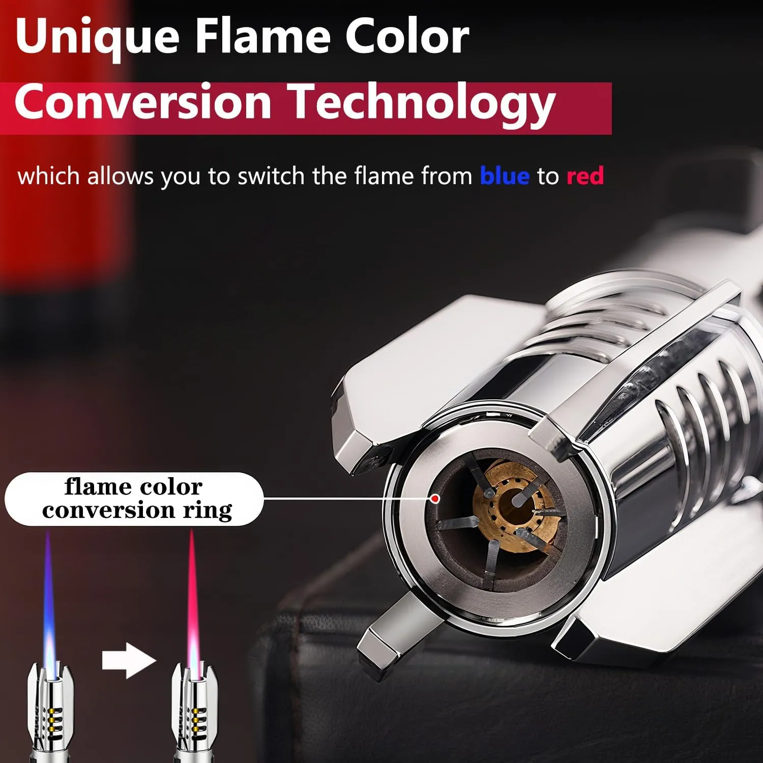 Large Torch Lighter, Windproof Butane Lighters with Flame Adjustable, Refillable, Jet Flame, Flame Switch Lock, Cool Lighter for Men.(Gas Not Include) (Blue)