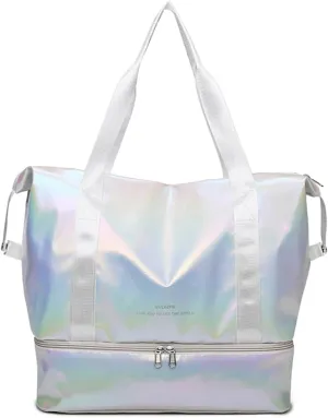 Large Travel Duffle Bag - Dry/Wet Separation Tote - Lightweight Waterproof Gym Yoga & Weekend Overnight Bag (White)