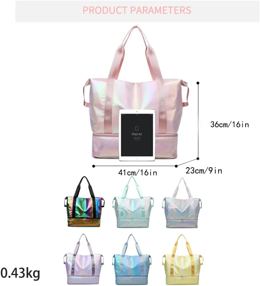Large Travel Duffle Bag - Dry/Wet Separation Tote - Lightweight Waterproof Gym Yoga & Weekend Overnight Bag (White)
