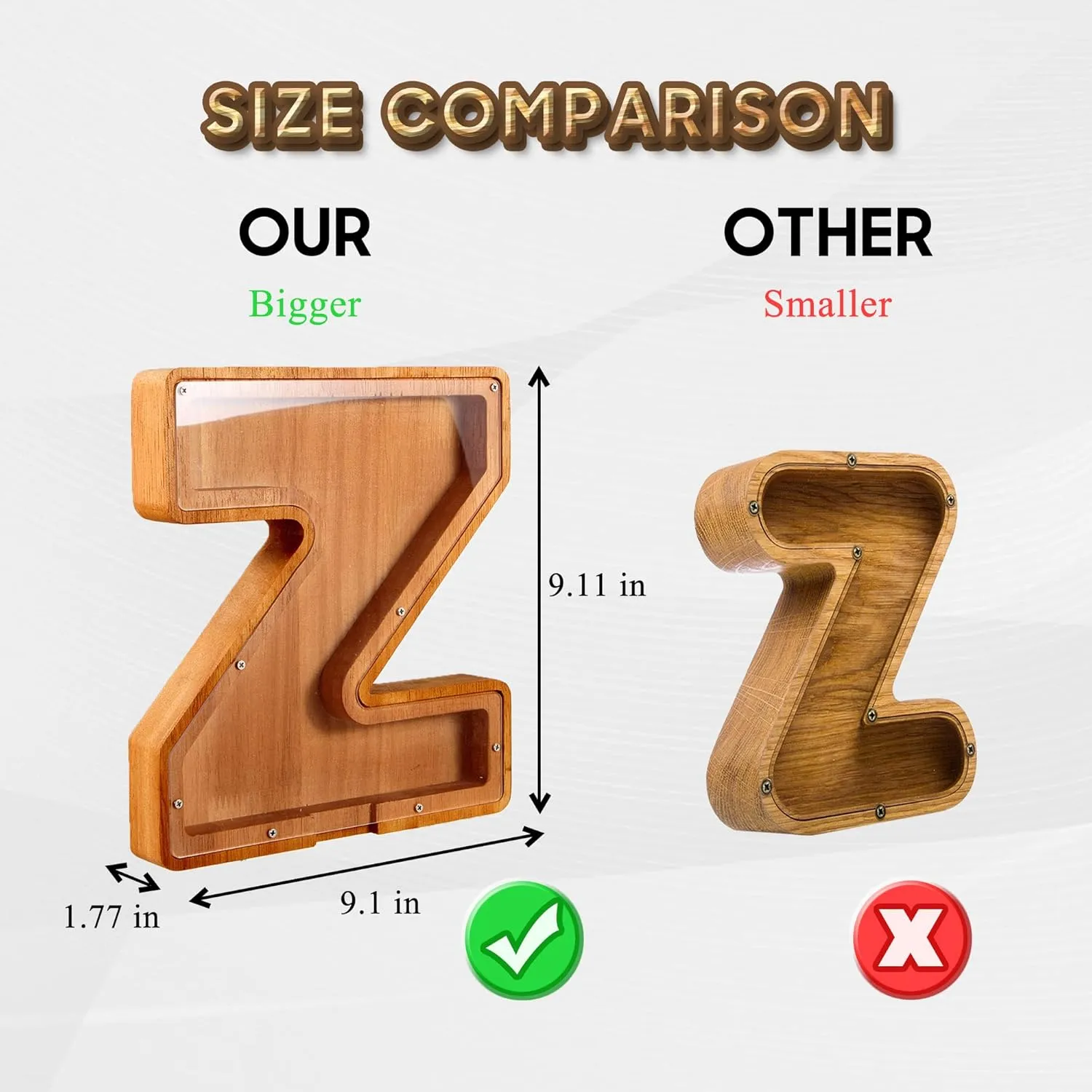 Large Wooden Personalized Piggy-Bank for Kids - A to Z Alphabet Saving Money Box, DIY Your Name Letter Coin Bank Gift for Kids Adults, Comes With Exquisite Letter Stickers
