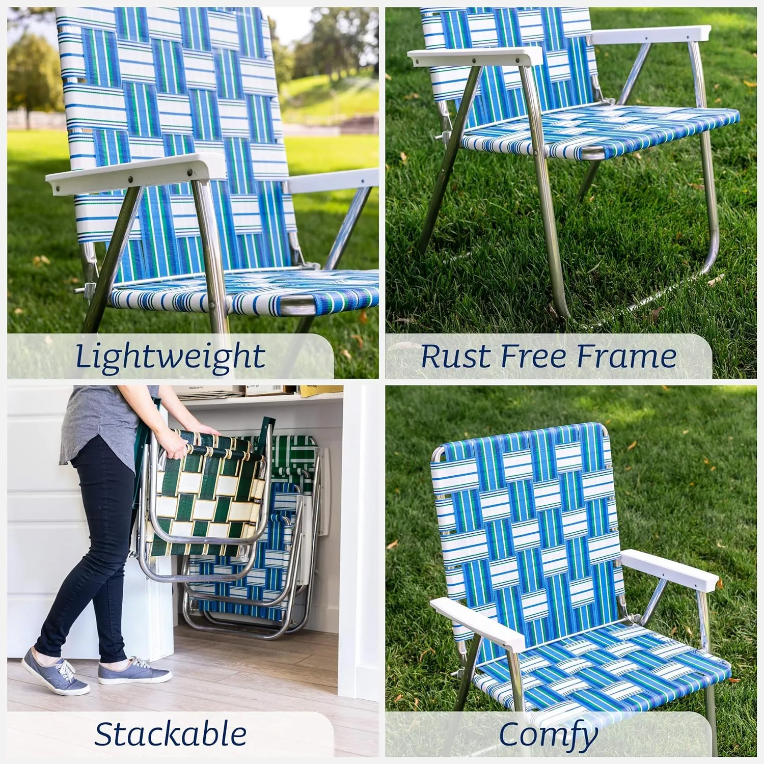 Lawn Chair USA | Folding Aluminum Webbed Chair for Camping, Sports, and Beach | Classic - Black//Silver