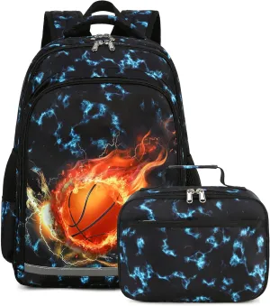 LEDAOU Kids Preschool Backpack Lunch Box Boys Kindergarten BookBag Primary Waterproof School Bag 7 Pockets with Chest Strap (Basketball Black)