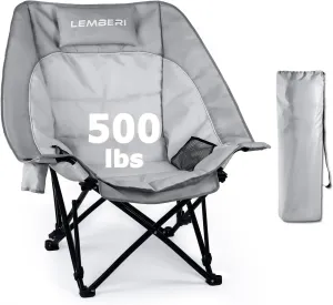 LEMBERI Oversized Heavy Duty Camping Chair for Adults,500lbs Comfortable Folding Lawn Chairs,Large Outdoor Portable Chair with Cup Holder,Side Pocket and Cooler Bag