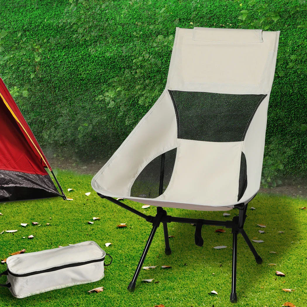 Levede Camping Chair Folding Outdoor Large Beige-QLD_Rural