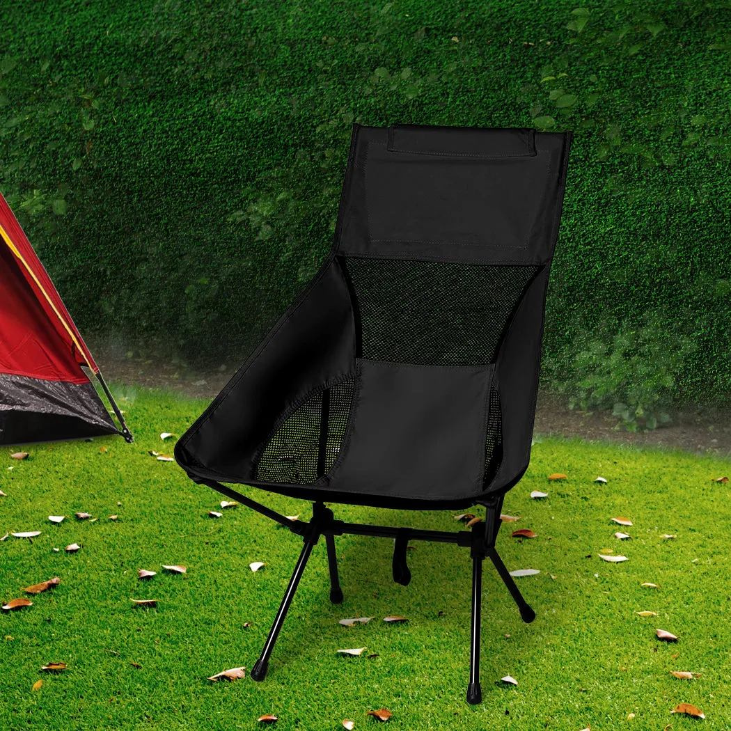 Levede Camping Chair Folding Outdoor Large Black-NSW_Rural