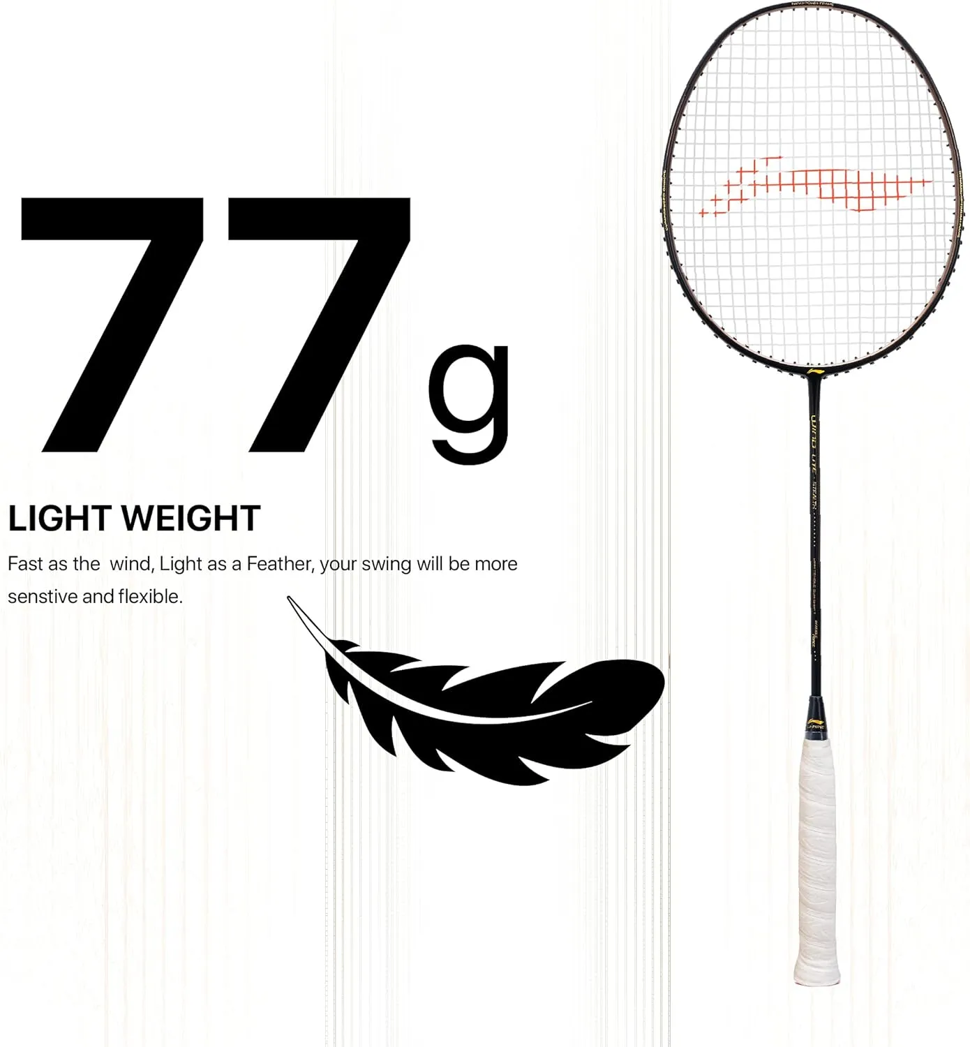Li-Ning Wind Lite Stealth Carbon Fibre Strung Badminton Racket with Free Full Cover (Powered By Windstorm)