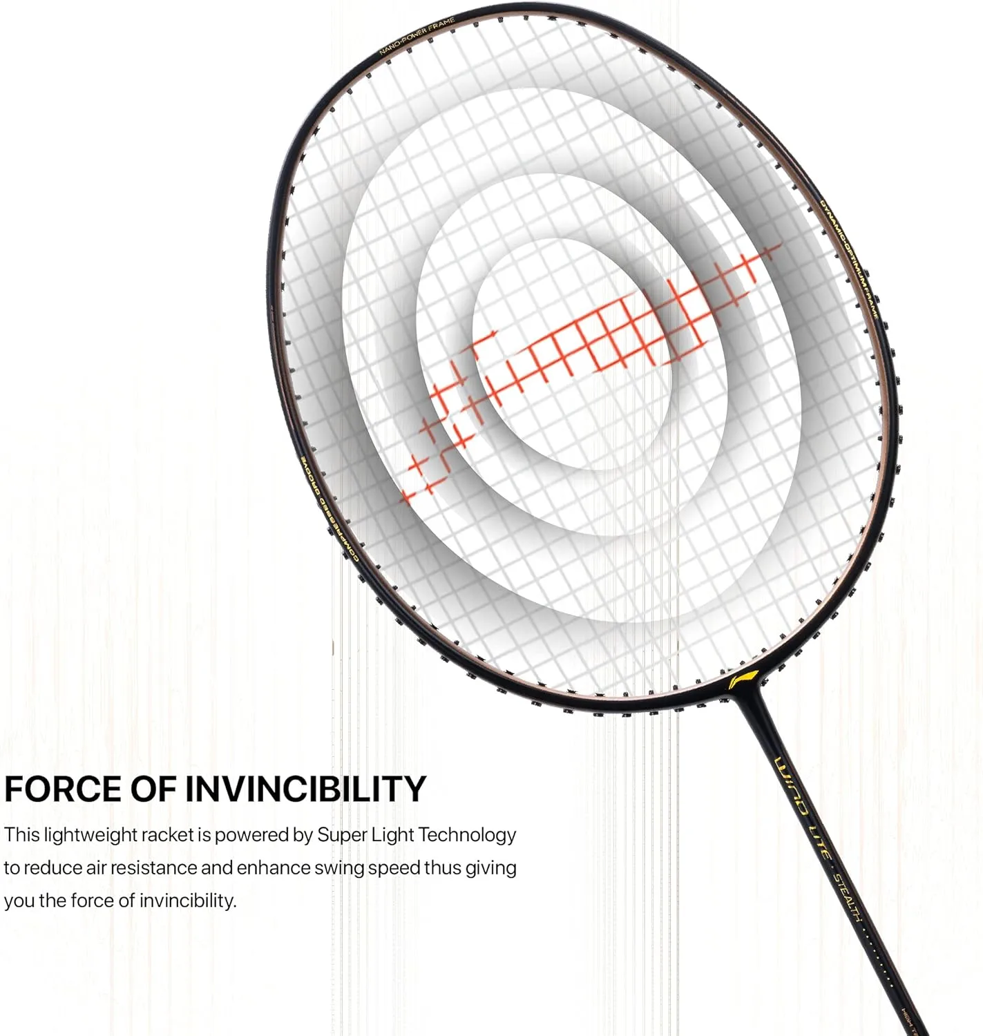 Li-Ning Wind Lite Stealth Carbon Fibre Strung Badminton Racket with Free Full Cover (Powered By Windstorm)