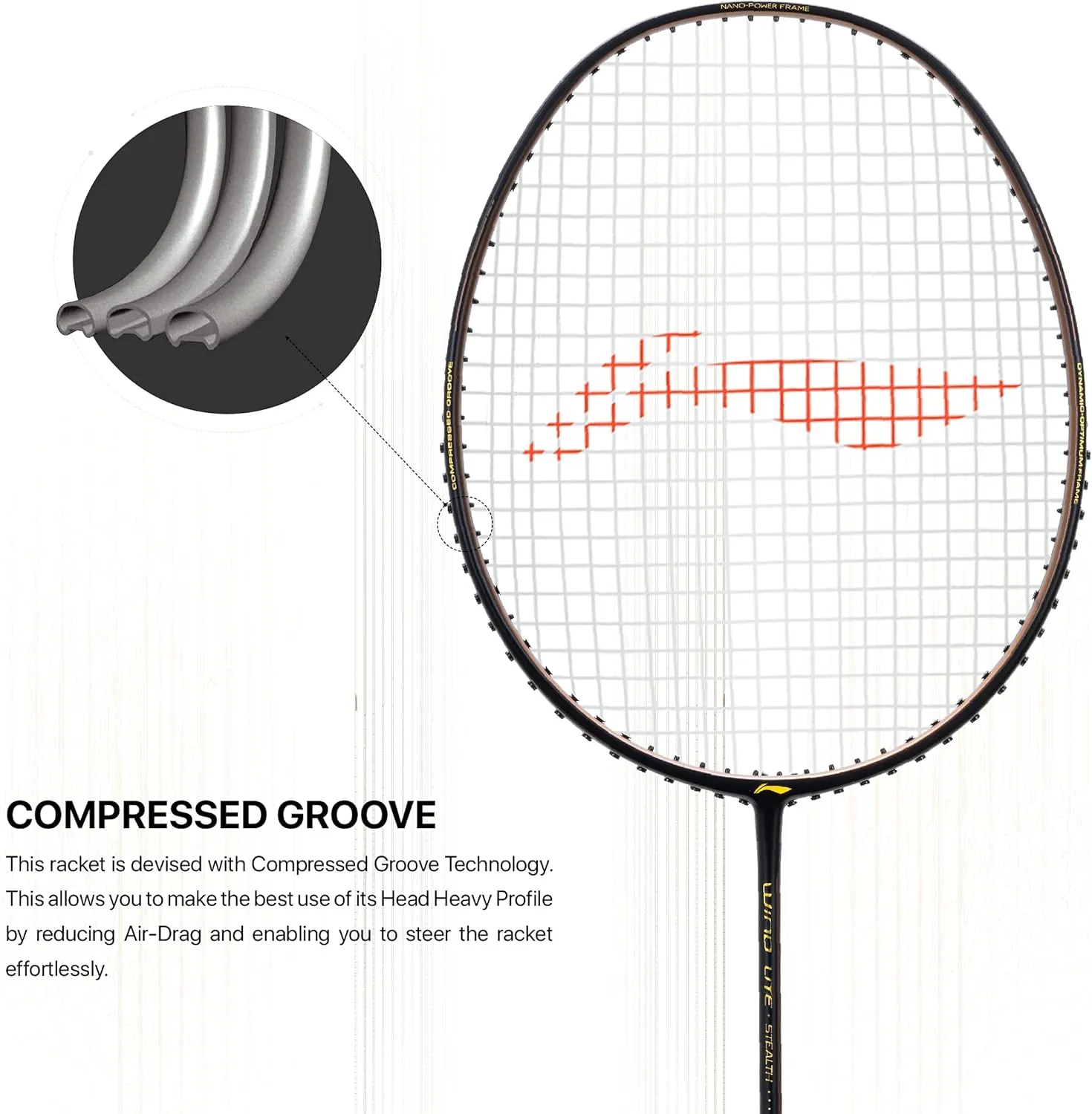 Li-Ning Wind Lite Stealth Carbon Fibre Strung Badminton Racket with Free Full Cover (Powered By Windstorm)