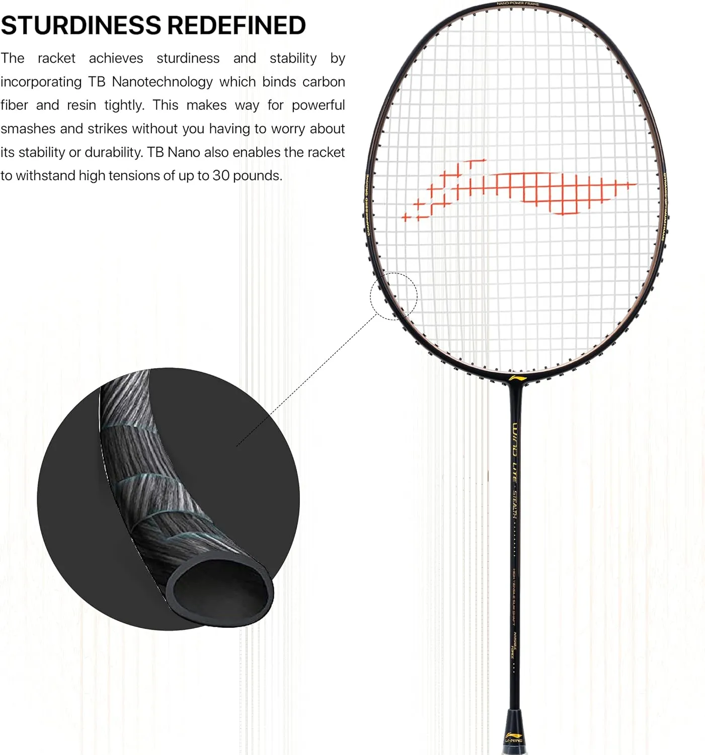 Li-Ning Wind Lite Stealth Carbon Fibre Strung Badminton Racket with Free Full Cover (Powered By Windstorm)