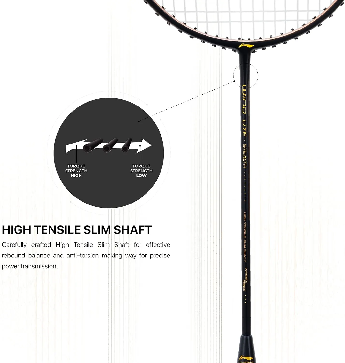 Li-Ning Wind Lite Stealth Carbon Fibre Strung Badminton Racket with Free Full Cover (Powered By Windstorm)