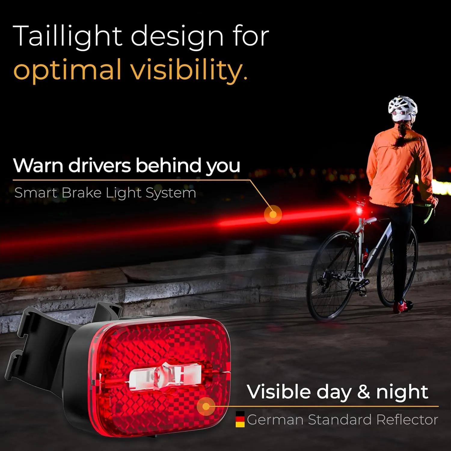 LICHTMEISTER® Bike Lights 100 Lux - 2000 mAh Battery - with Reflector & Brake Light - USB-C Rechargeable & Splash Proof - Bike Lights for Night Riding - Bike Headlight