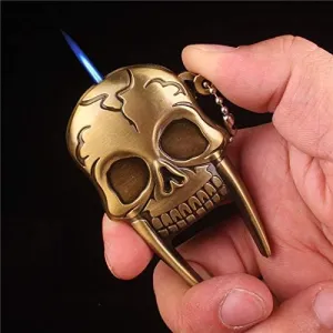 Lighters New Butane Torch Lighter Creative Fun Toy Skull Gas Lighter Key Chain Metal Portable Inflatable Free Fire Key Lighter No Gas