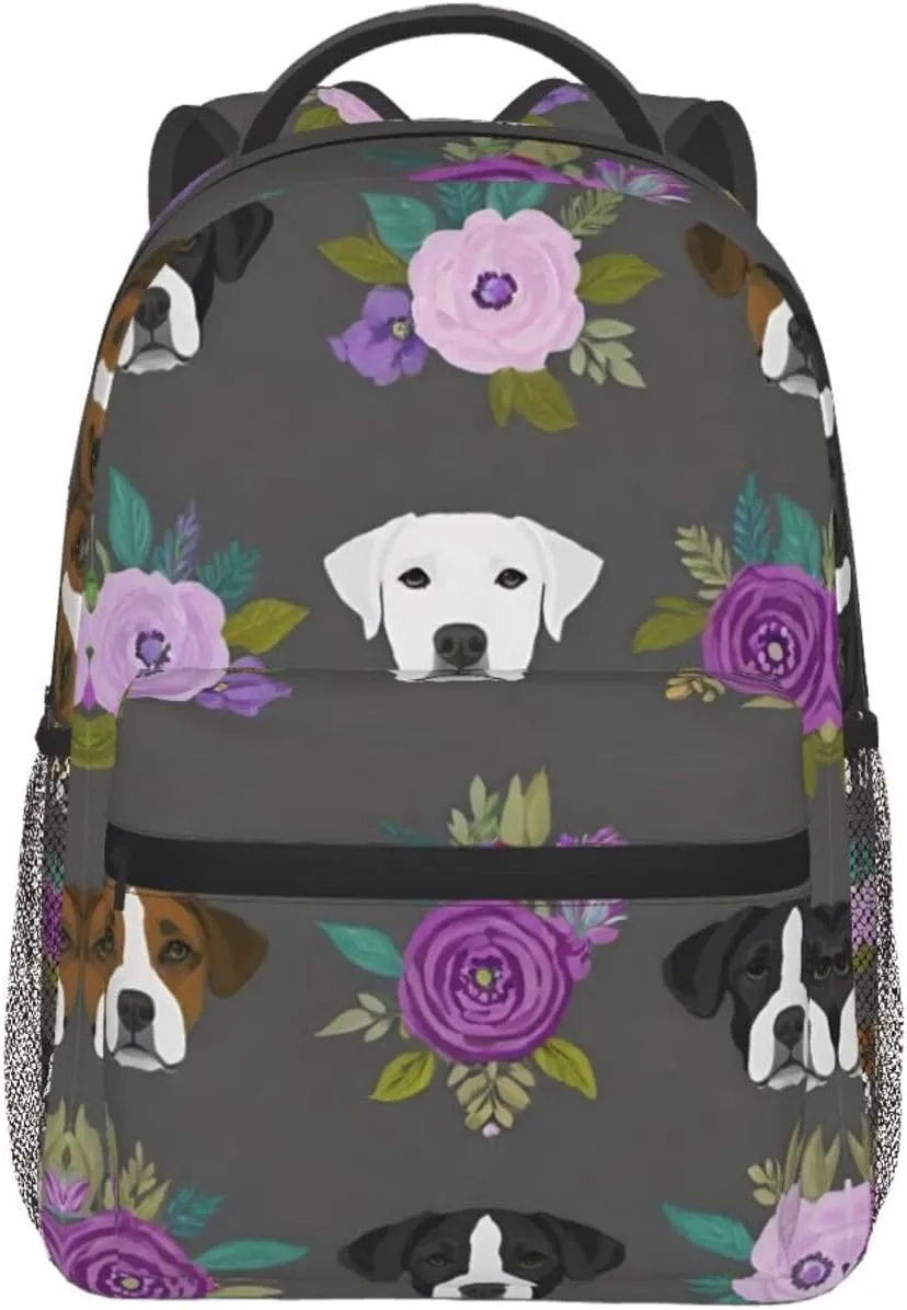 Lightweight Daypack for Camping Business Walking Cycling - Large Capacity Anti-Theft Multipurpose Bookbag, Boxer Dogs And Flower Art Gym Outdoor Hiking Backpack