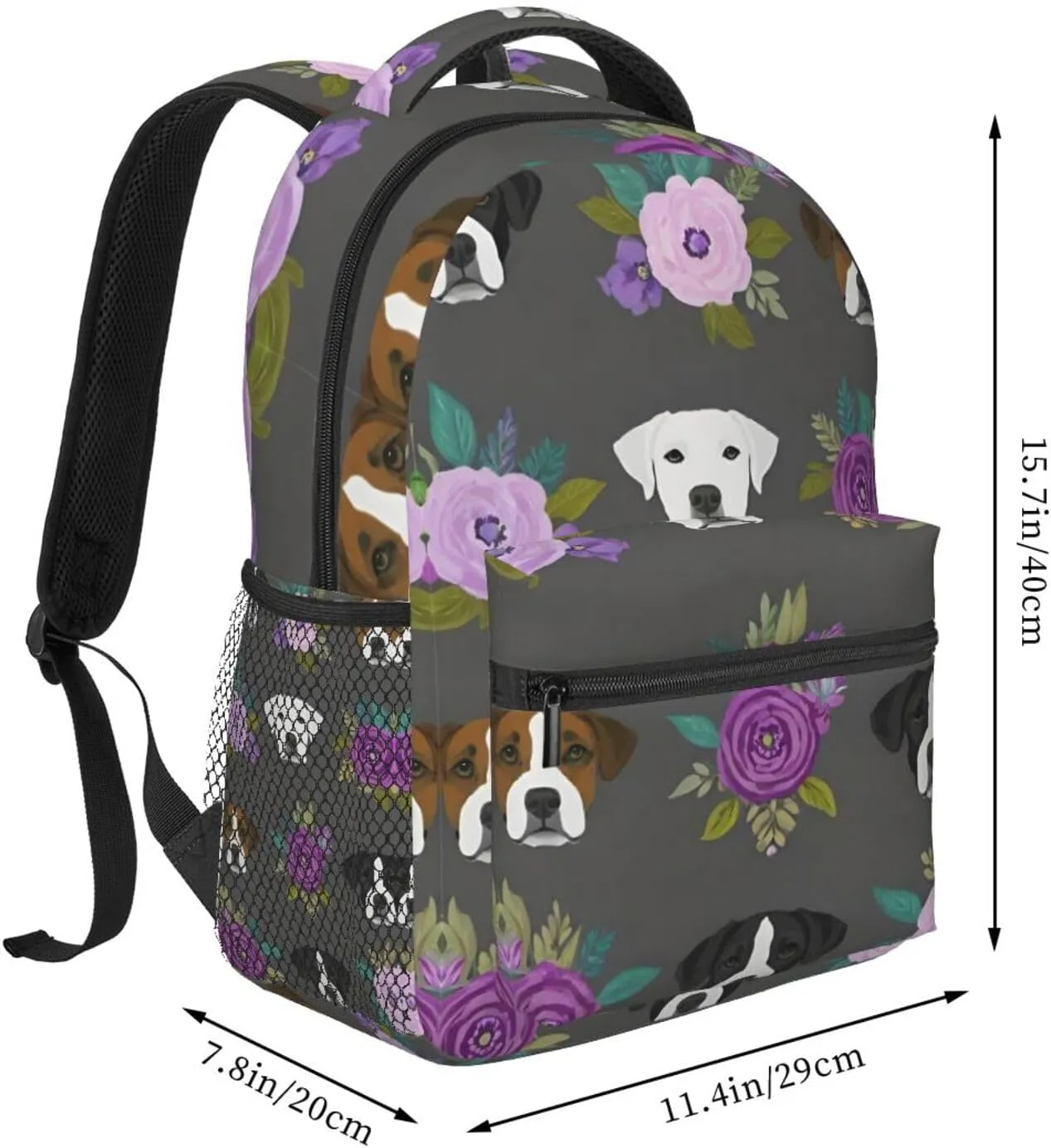 Lightweight Daypack for Camping Business Walking Cycling - Large Capacity Anti-Theft Multipurpose Bookbag, Boxer Dogs And Flower Art Gym Outdoor Hiking Backpack