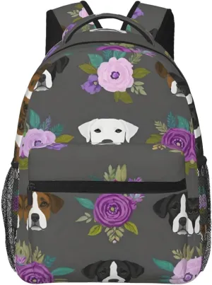 Lightweight Daypack for Camping Business Walking Cycling - Large Capacity Anti-Theft Multipurpose Bookbag, Boxer Dogs And Flower Art Gym Outdoor Hiking Backpack