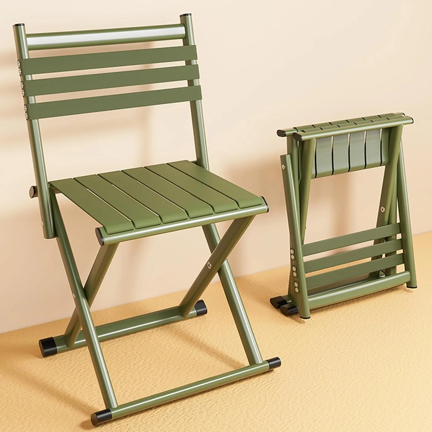 Lightweight Folding Chair - Folding Chair Camping, Thickened Seat Fabric, with A Load-bearing Capacity of 150kg, Suitable for Outdoor Activities Such As Camping, Fishing, and Travel, Green