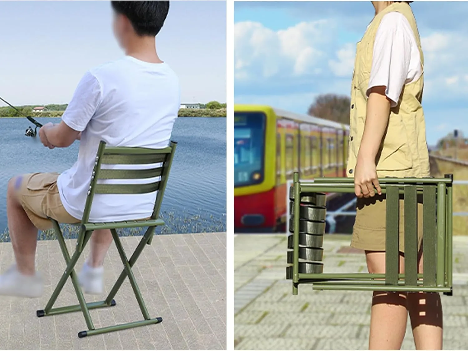 Lightweight Folding Chair - Folding Chair Camping, Thickened Seat Fabric, with A Load-bearing Capacity of 150kg, Suitable for Outdoor Activities Such As Camping, Fishing, and Travel, Green